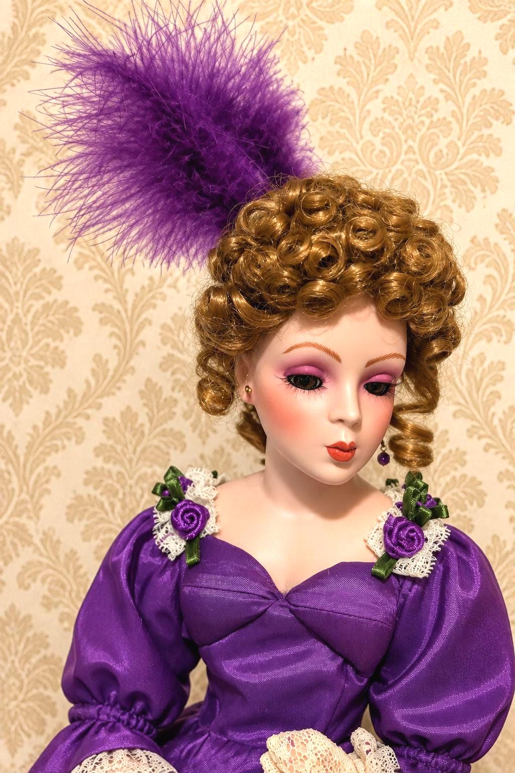 アンティークドール 紫色のドレス Porcelain Doll in Purple Dress - Etsy