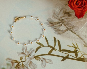 Daisy Chain Seed Bead Bracelet or Anklet Clear