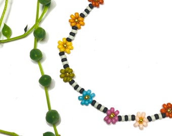 Pride Daisy Chain Seed Bead Bracelet or Anklet Rainbow