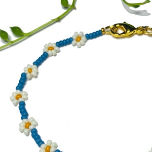 Daisy Chain Seed Bead Bracelet or Anklet Deep Blue and White image 4