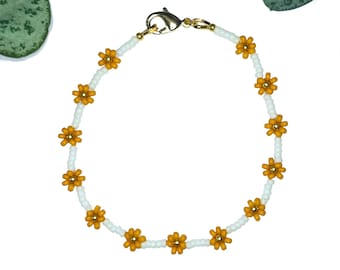 Daisy Chain Seed Bead Bracelet or Anklet Orange and White