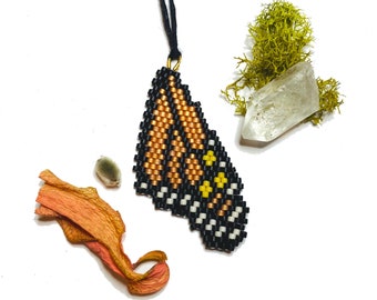 SALE - Monarch Butterfly Seed Bead Necklace Charm