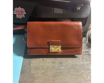 Bond Street Genuine Vintage Brown Leather Clutch with Gold Tone Lock