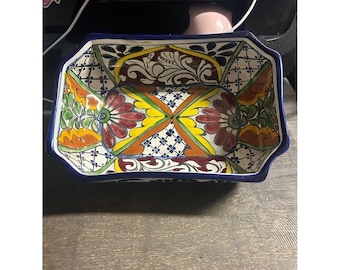 Hand-Painted Talavera-Style Ceramic Serving Bowl - Multicolor