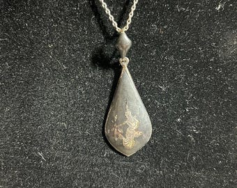 Vintage Siam Sterling Silver Niello Pendant Necklace 18 inches