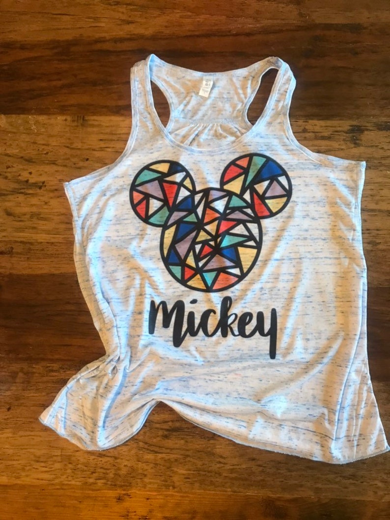 Disney Mickey Mouse Tank /Summer Tank/ Workout Tank/ Black and White / Stained Glass Mickey / Vacation Tee image 2
