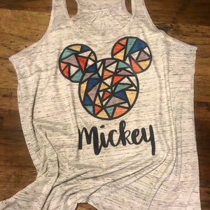 Disney Mickey Mouse Tank /Summer Tank/ Workout Tank/ Black and White / Stained Glass Mickey / Vacation Tee image 1