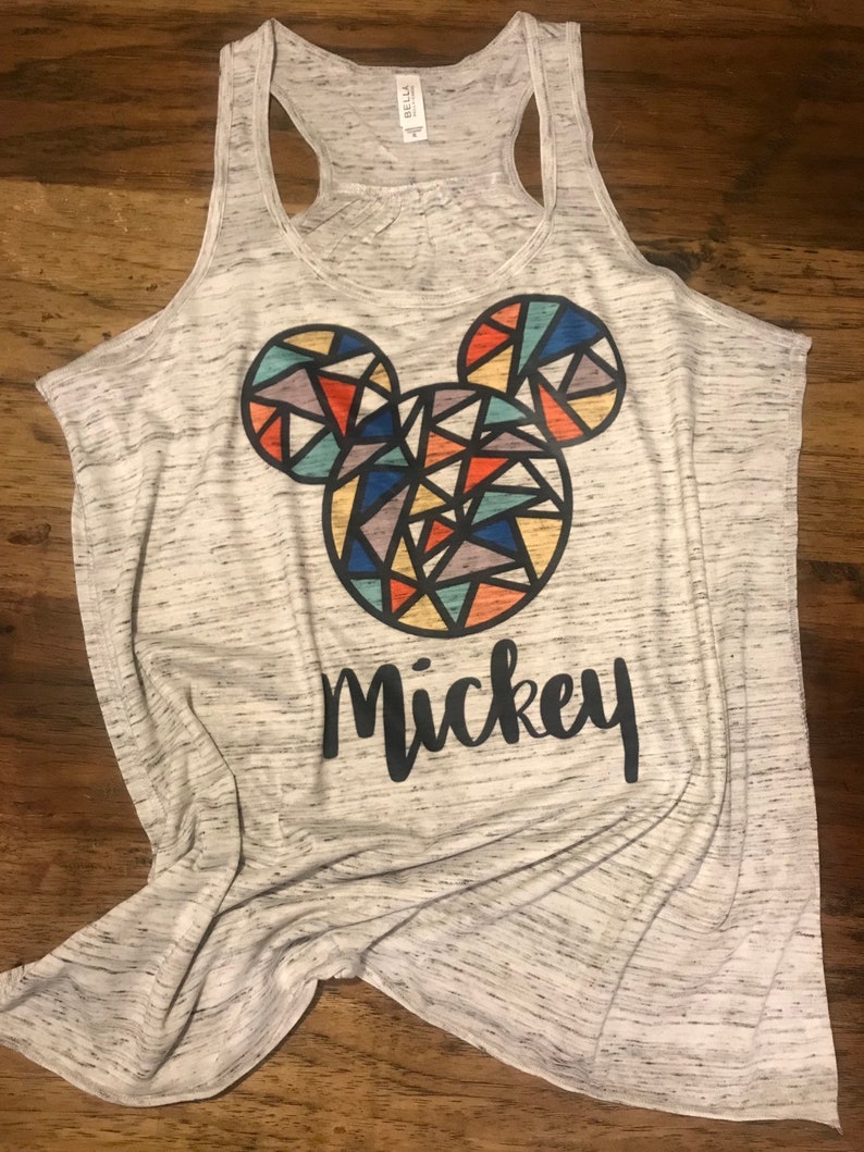 Disney Mickey Mouse Tank /Summer Tank/ Workout Tank/ Black and White / Stained Glass Mickey / Vacation Tee image 1