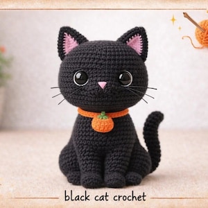 Patrón de gato negro a crochet / Juguete amigurumi de gato negro en PDF / Lindo patrón de peluche a crochet para descargar digitalmente / Tutorial fácil