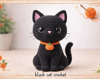 Schwarze Katze Häkelanleitung | Amigurumi schwarze Katze Spielzeug PDF | Niedliches Plushie Häkelanleitung Digital Download | Einfache Anleitung