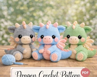 Amigurumi Drache Häkelanleitung PDF • Süßer Plüsch Drache DIY • Einfacher Anfänger Häkelspielzeug • Sofort Download Häkelanleitung