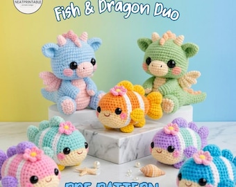 Fish & Dragon Crochet Pattern Bundle PDF | Fantasy Amigurumi Plush Toys | Easy Beginner Crochet Tutorial