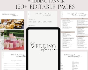Canva Wedding Planner Template Bundle • 120+ Pages Editable Wedding Planner • Checklist, Budget & Guest List • Digital Download