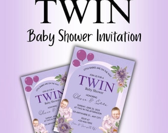 Zwillings-Babyparty-Einladungsvorlage | Bearbeitbar Canva Invite | Junge Mädchen Zwillinge Dusche Karte | Druckbare Download