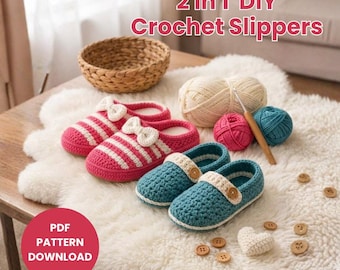 2 in 1 Crochet Slippers Pattern PDF | Cozy House Shoes Tutorial | Easy Beginner Friendly | DIY Slipper Booties Instant Download