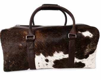 Genuine Cowhide Leather Duffle Bag | Hair On Hide Western Style Weekender Traveler Luggage | Personalized Gift For Him, Her, Mom, Dad