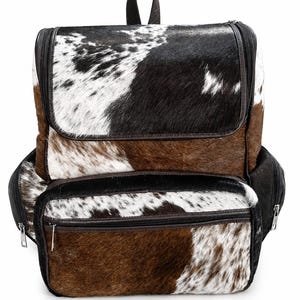 Handmade Hair-On Hide Unique Backpack | Genuine Cowhide Leather Laptop Bag | Personalized Gift for Traveler