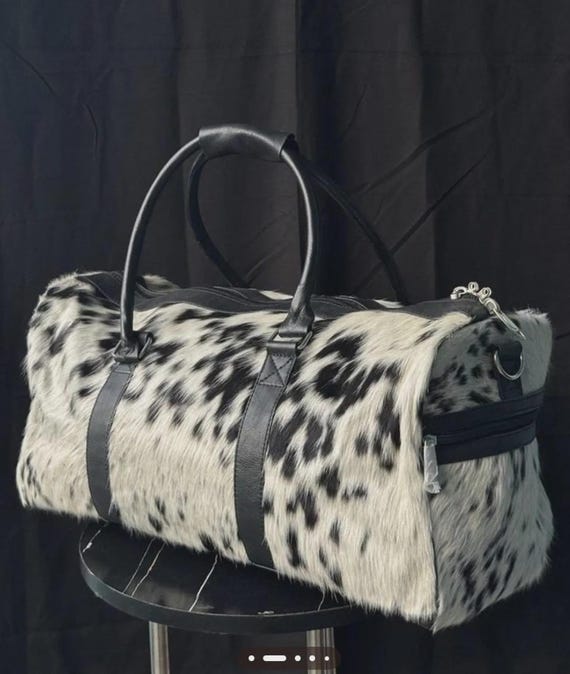 Handmade Cowhide Duffle Bag, leather travel bag, hair on hide duffels