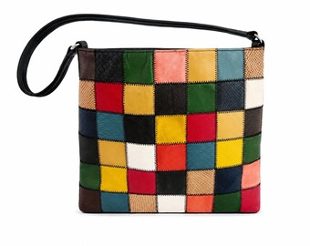 Handmade Multi Color Patchwork Leather Tote Bag | Western Style Purse | Unique Real Leather Shoulder Bag Gift For Her