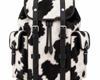Genuine Cowhide Hair-On Rucksack Backpack | Western Style Leather Backpack | Travel & Everyday Bag