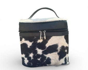Cowhide Leather Makeup Bag | Western Travel Cosmetic Organizer |
