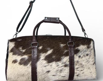 Handmade Cowhide Duffle Bag: Rustic Western Style Travel Bag