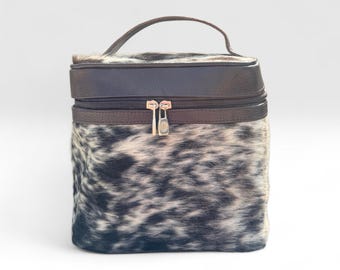 Cowhide Leather Makeup Bag | Western Style Cosmetic Organizer |