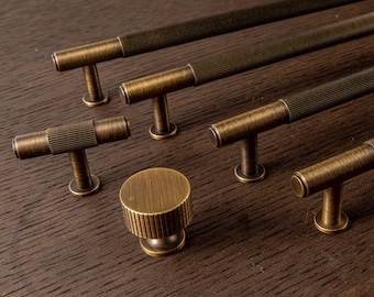 Antique Brass Knurled Cabinet Door Pull Handles/Vintage Solid Brass Drawer pulls and knobs