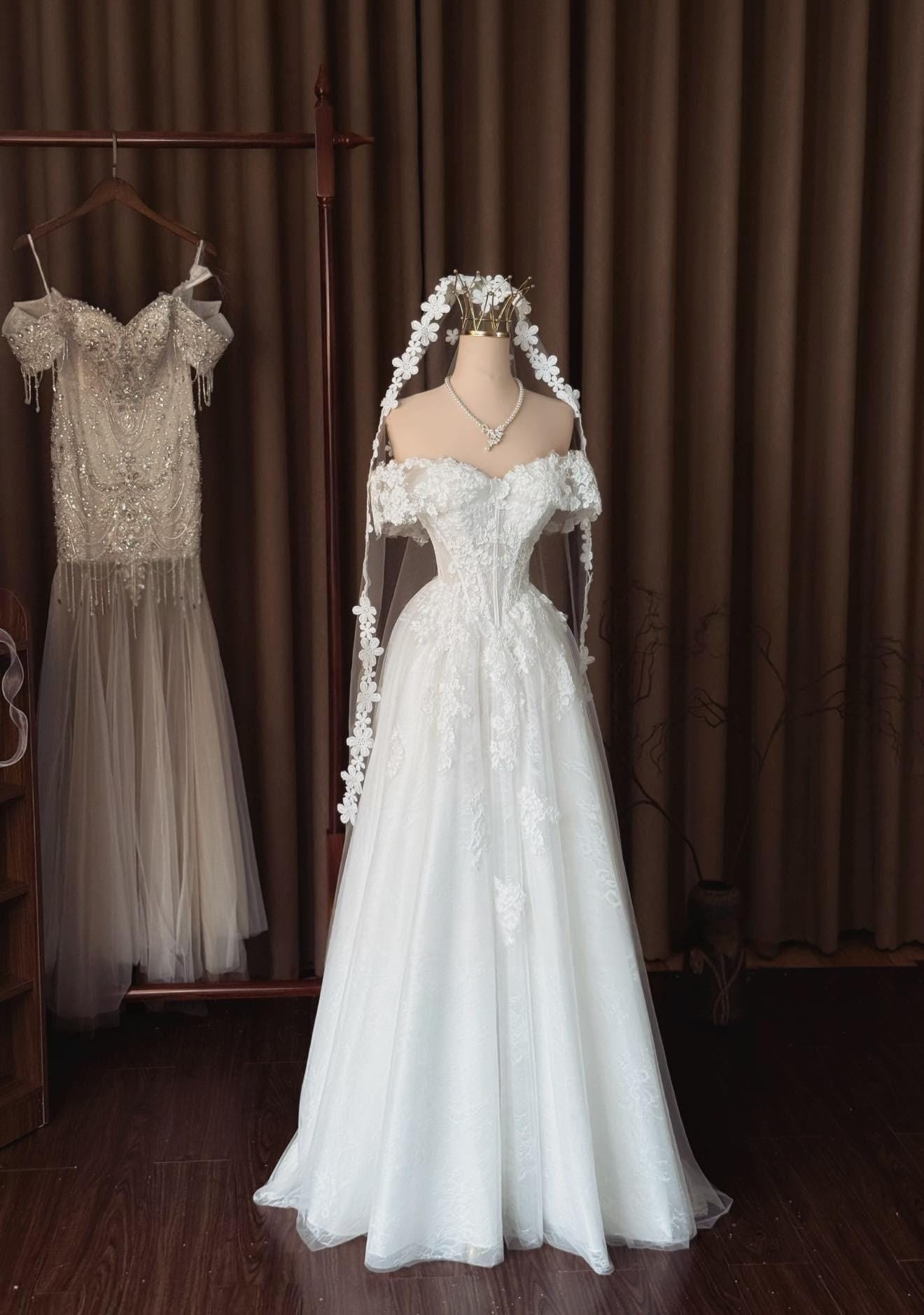 navy blue dress for baby girl A-Line Lace Bridal Gown,Princess Wedding Dress,WD00639, US16W / Champagne main image 1