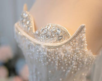 Korsett Brautkleid, Luxus Perle Spitze Meerjungfrau Hochzeitskleid