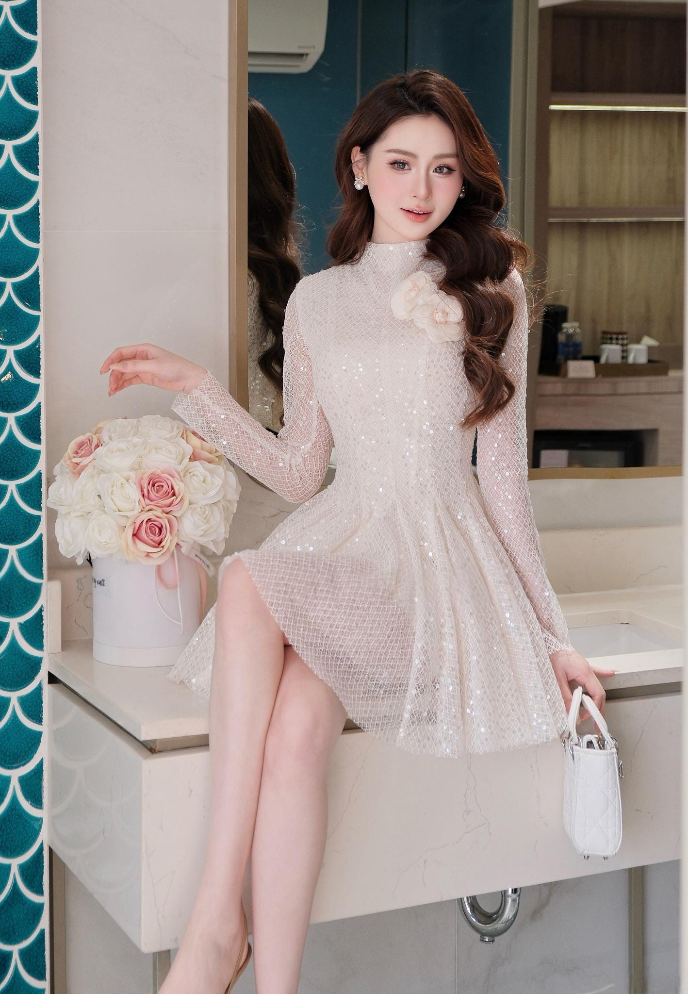 White Sequin Mini Dress Long Sleeve - Etsy White Sequin Mini Dress Long Sleeve - Etsy