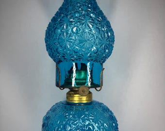 LE Smith Vintage Blaue 12" Daisy & Button Öllampe