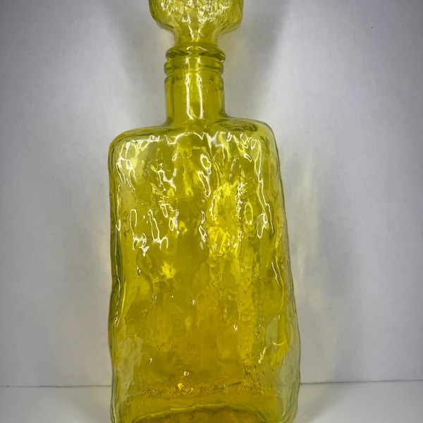 Empoli Art Glass Vintage 11" Vaseline Bark Decanter Bottle