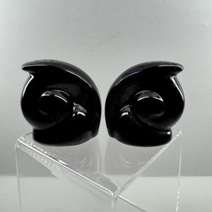 Rare HTF Vintage Frankoma Pottery Ada Clay Black Glazed Snail Salt & Pepper Shakers