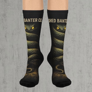 Snake Print Crew Socks | Dark Aesthetic Socks | Gothic Snake Socks | Reptile Graphic Socks | Shed Banter Co Socks | Unique Streetwear Gift
