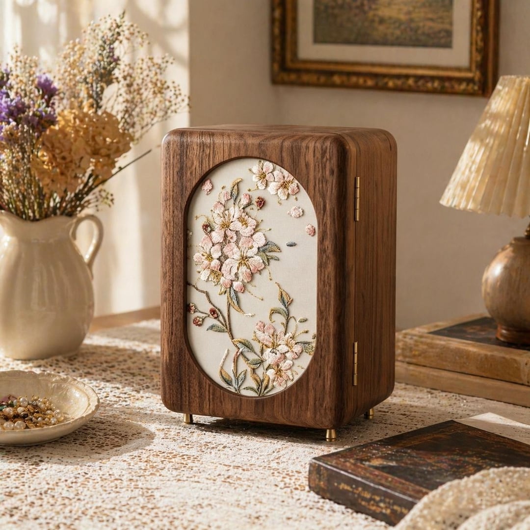 Wooden Jewelry Cabinet, Jewelry Organizer Cabinet, Floral Jewelry Box Organizer, Ring Necklace Storage Box, Gift for Her, Mom Gift - Style 1, Lockless Model