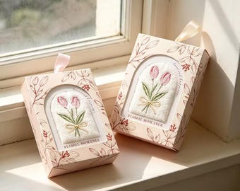Set of 6 Gift Box Embroidered Towels, Gift Box Towel, Tulip Towel Gift for Her, Bridesmaid Gift, Bridal Shower Gift, Small Luxury Gift