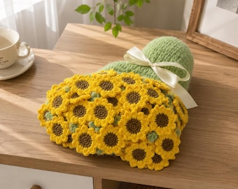 Handmade Sunflower Crochet Blanket, Personalized Flower Throw Blanket, Custom Graduation Gift, Cozy Room Decor for Girls