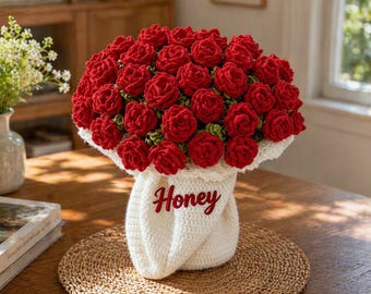 Crochet Flower Blanket, Personalized Rose Throw Blanket, Custom Name Rose Blanket, Handmade Floral Blanket, Gift for Her