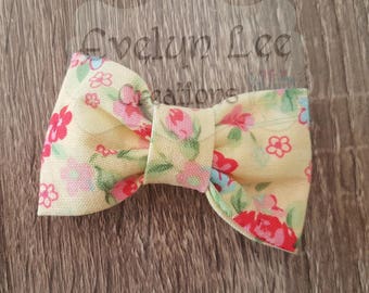 Yellow with Pink Flowers Hair Bow