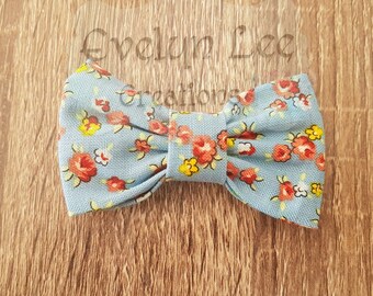 Blue with Multi Coloured Flowers Hair Bow