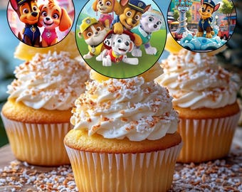 犬救助隊のカップケーキトッパー、子犬救助パーティーのデコレーション、犬の漫画の誕生日パーティー、印刷可能なカップケーキトッパー、すぐにダウンロードできます