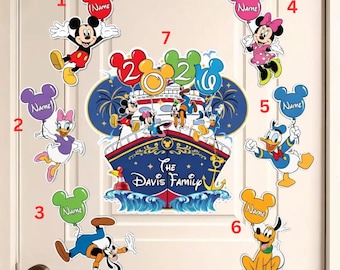 Personalized Disney Cruise Line Magnet, Mickey & Friends Balloon Family Cruise magnet, Cruise Vacation 2026 Magnet Door