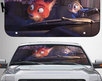 Pare-soleil de voiture Zootopia Disney, pare-brise de voiture Zootopia, pare-soleil de voiture Nick et Judy Hopps, pare-soleil de voiture amusants, protection solaire de dessin animé