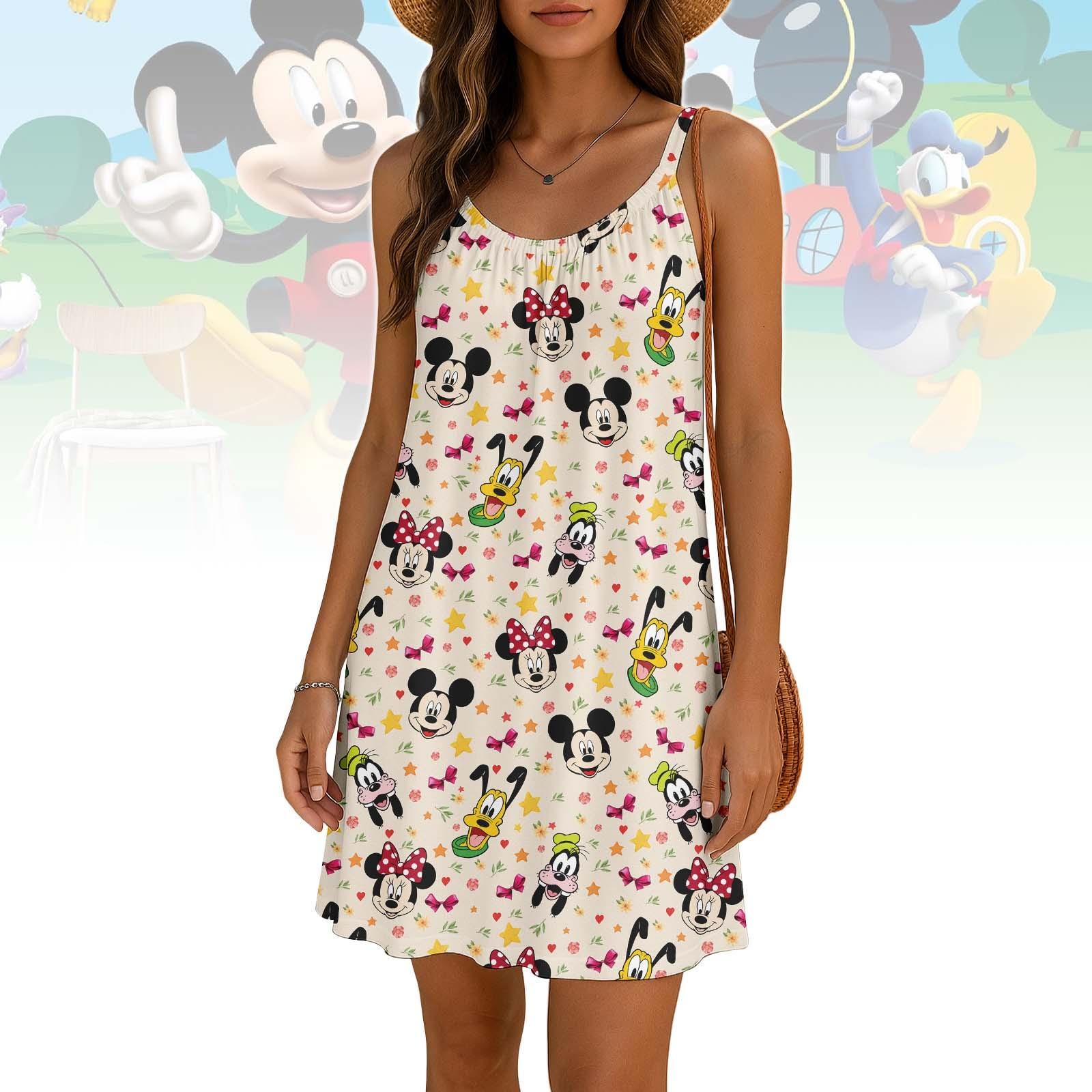 Discover Mickey And Friends Sling Dress, Disneyland Trip Summer Dress, Mickey Minnie Donald Dress, Disney Trip Dress