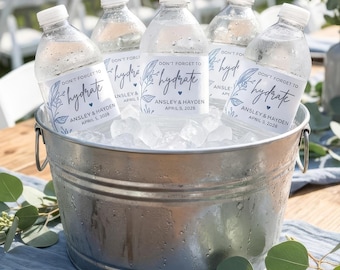 Custom Hydrate Wedding Bottle Labels, Minimalist Themed Bottled Water Labels, Waterproof Stickers