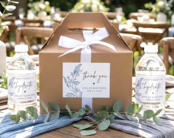Trendy Minimalist Wedding Favor Boxes, Custom Guest Gift Box Set, Dusty Blue Wedding Accents