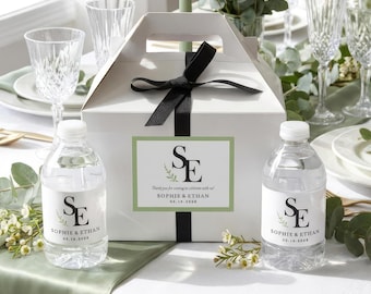 Modern Wedding Monogram Gift Boxes, Guest Welcome Gable Box Sets, Sage Green Custom Stickers