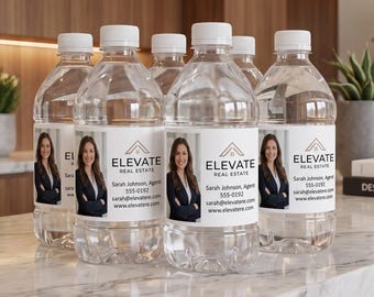 Custom Branded Water Bottle Labels, Printed Logo Bottled Water Wraps, Brand Advertising
