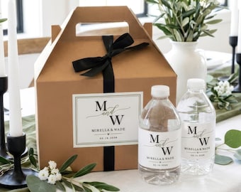 Modern Wedding Monogram Gift Boxes, Guest Welcome Gable Box Sets, Olive Green Custom Stickers